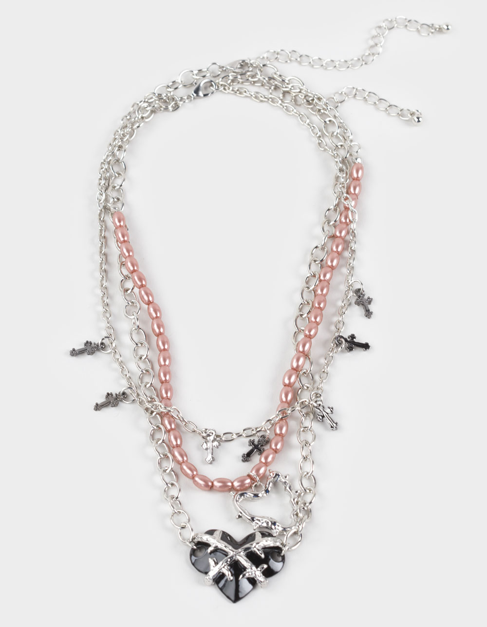 FULL TILT Layered Cross/Heart Necklace - SILVER