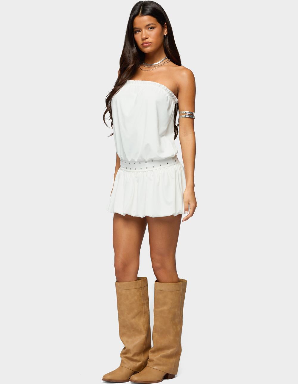 EDIKTED Layton Studded Strapless Bubble Mini Dress - WHITE
