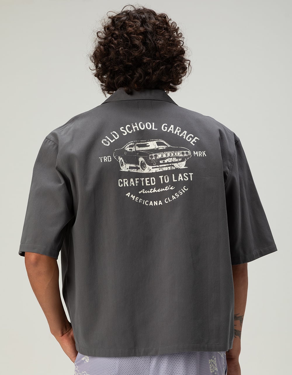 RSQ Mens Graphic Twill Button Up Shirt - DARK GRAY