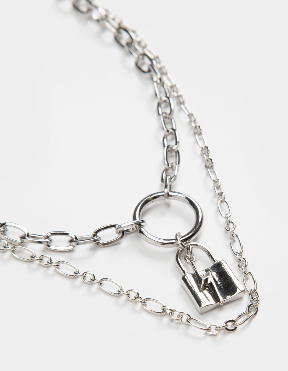 FULL TILT Chunky Lock & Ring Layered Necklace - SILVE | Tillys