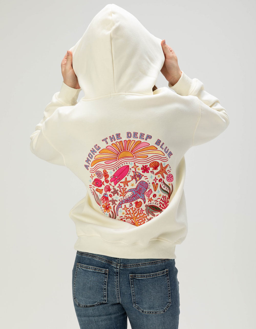 SUNSET SURF Whale Shark Womens Hoodie - CREAM