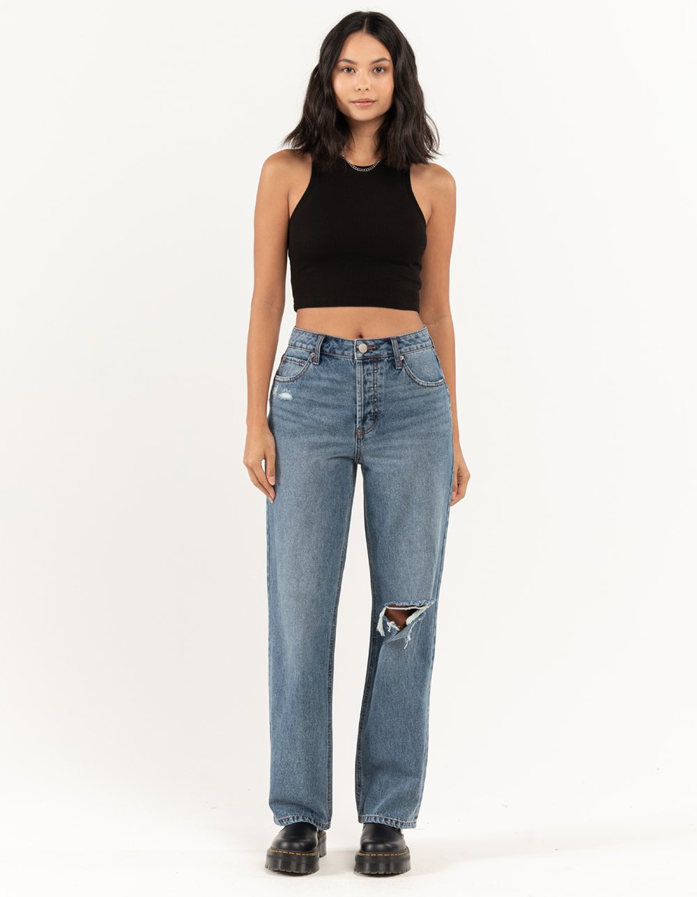 RSQ Womens High Rise Straight Leg Jeans - MEDIUM WASH