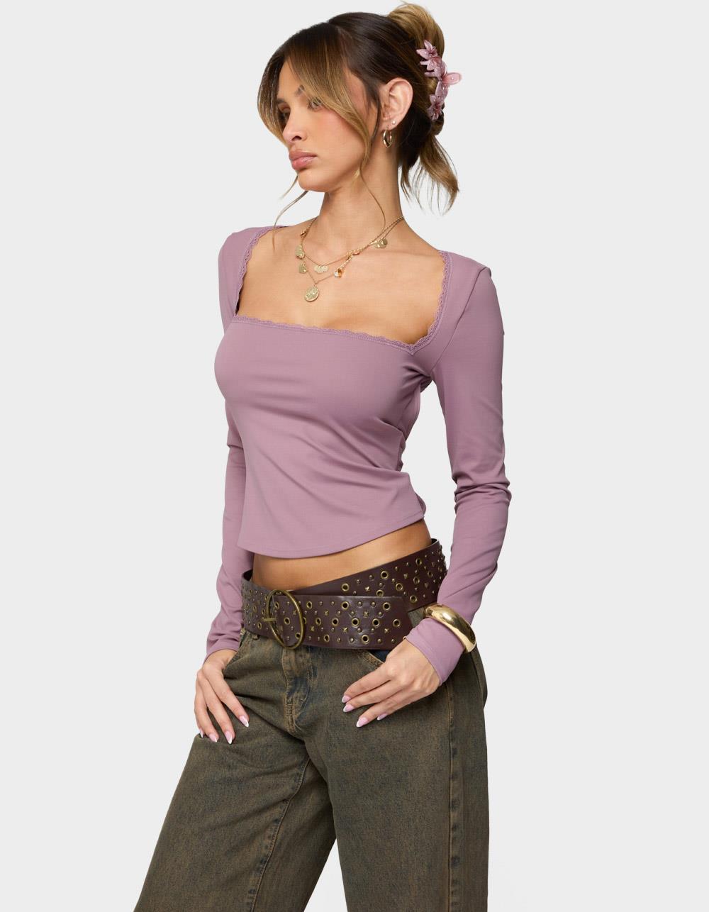 EDIKTED Polly Lacey Tie Back Top - PURPLE