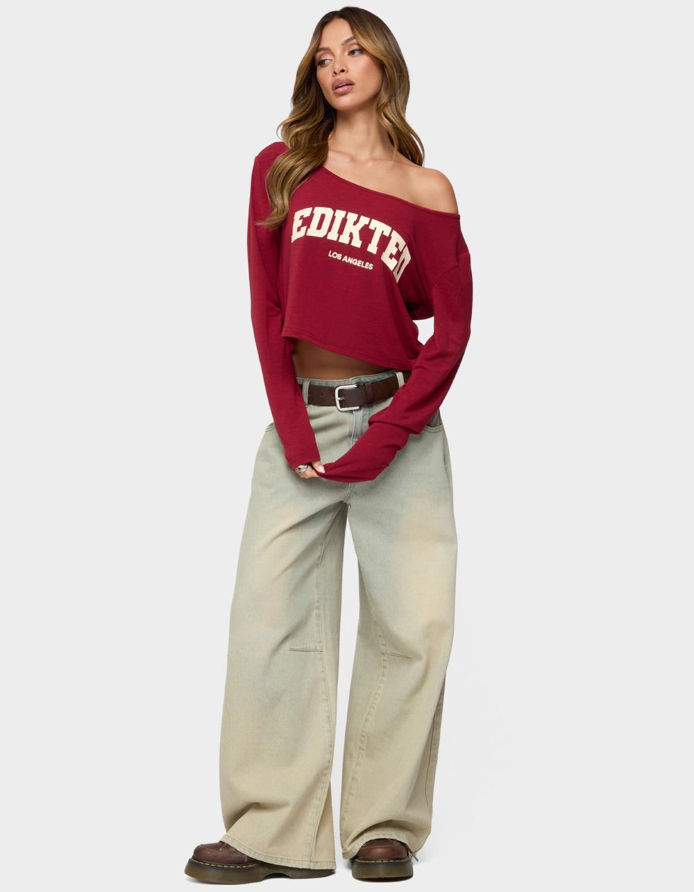 EDIKTED LA Babe Off Shoulder Top - DK RED