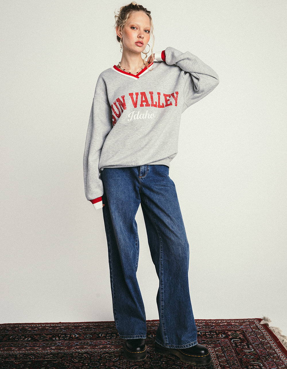 RSQ Womens Sun Valley V-Neck Sweatshirt - HEATHER GRAY