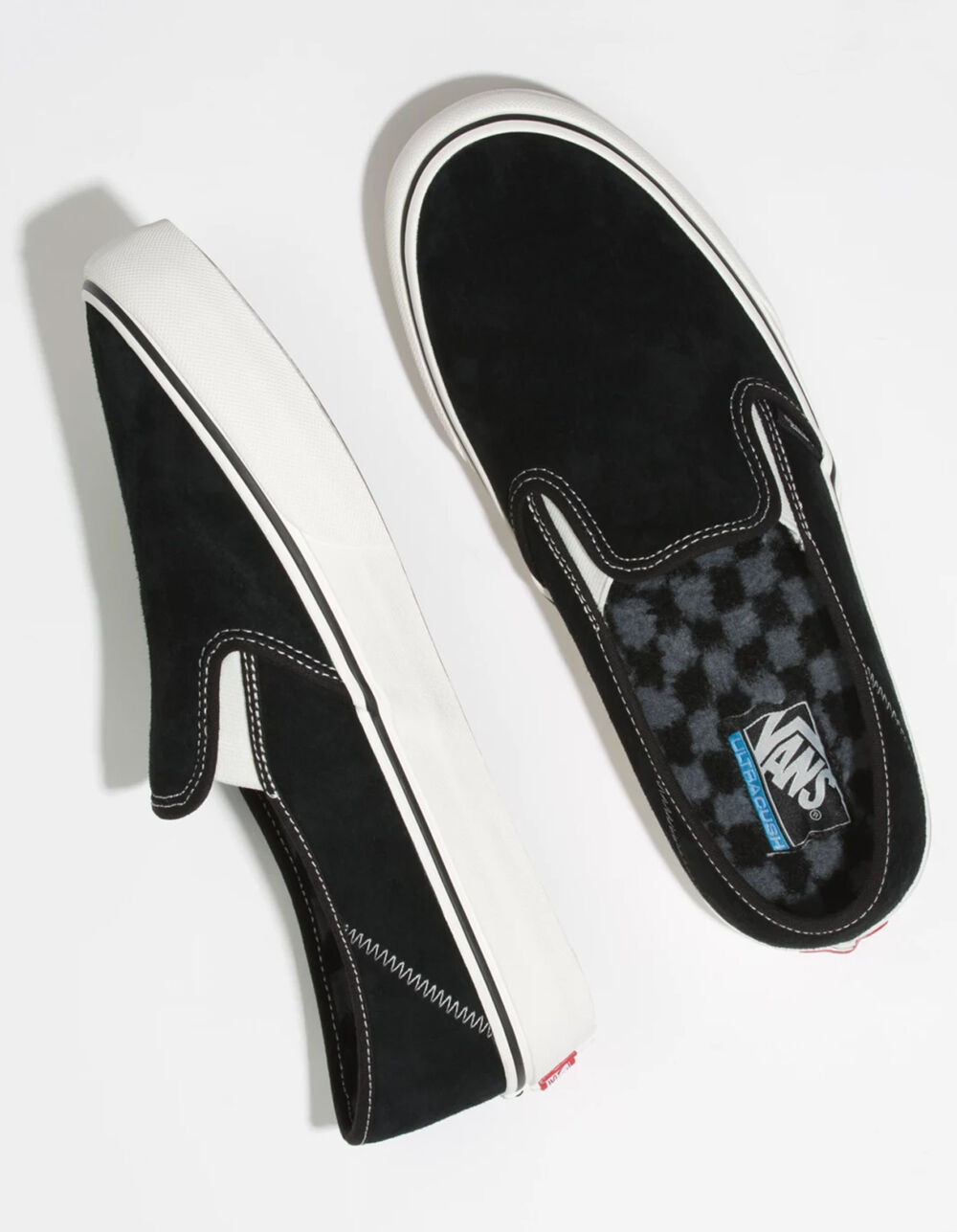 VANS Suede & Sherpa Slip-On SF Black & Checkerboard Shoes - BLACK ...