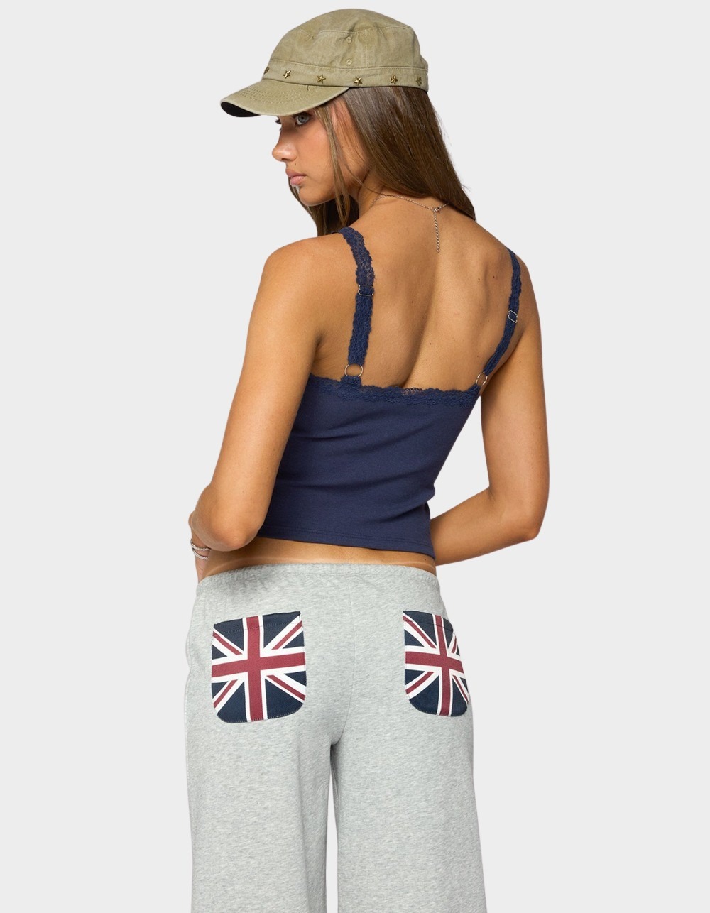 EDIKTED Luschia Lacey Tank Top - NAVY