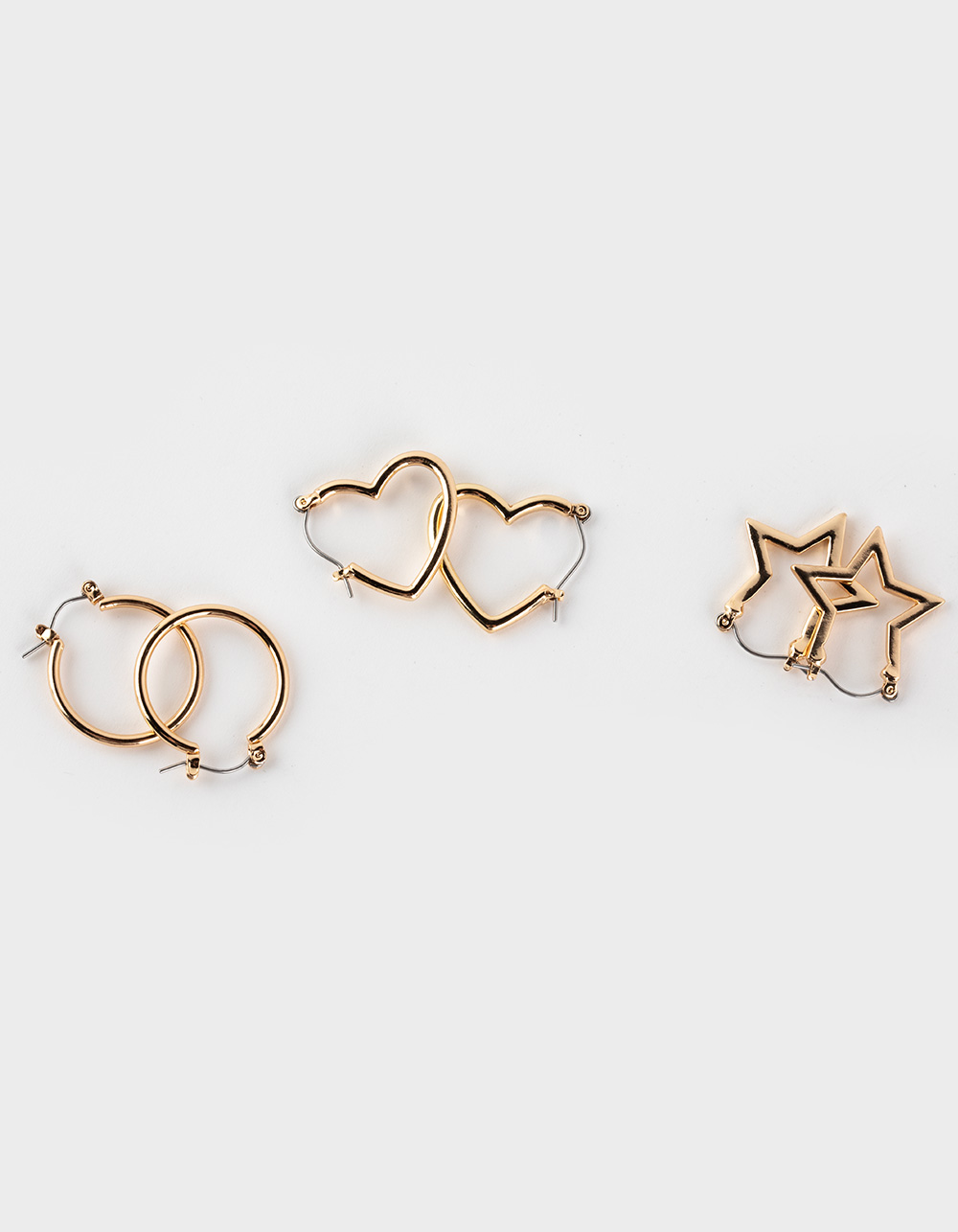 FULL TILT 3 Pack Dainty Star & Heart Hoop Earring Set - GOLD