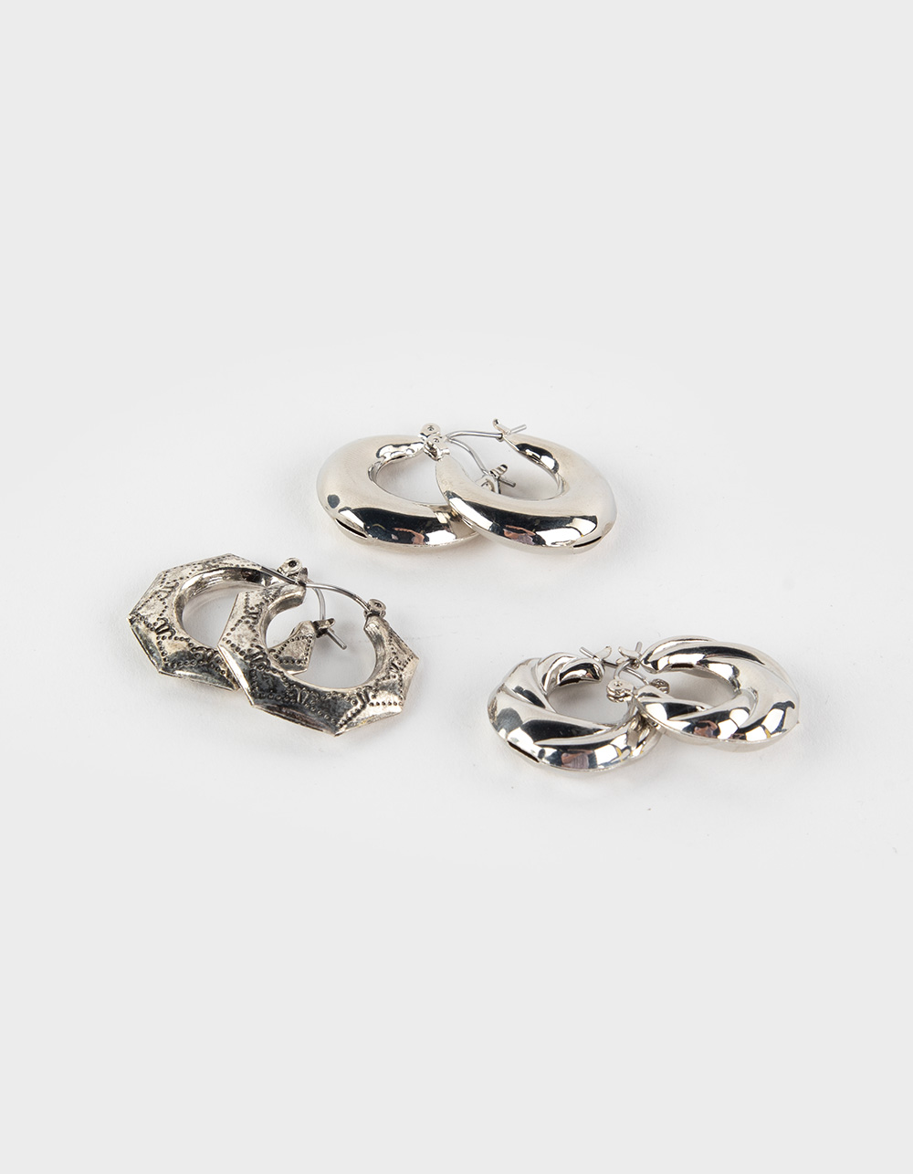 FULL TILT 3 Pack Chunky Textured Hoop Earring Set - SILVER