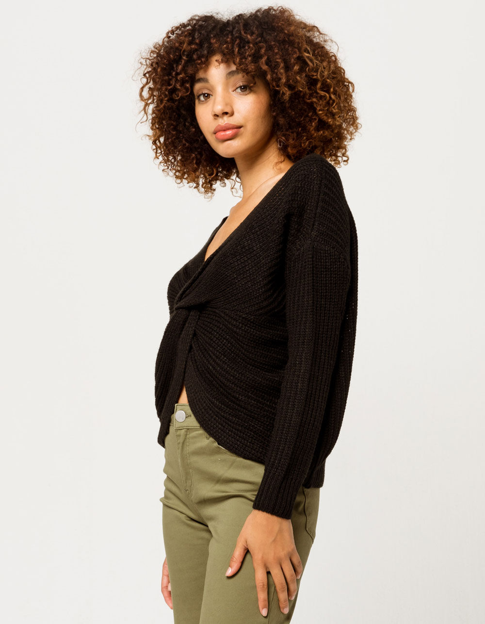 SKY AND SPARROW Twist Front Womens Pullover - BLACK | Tillys