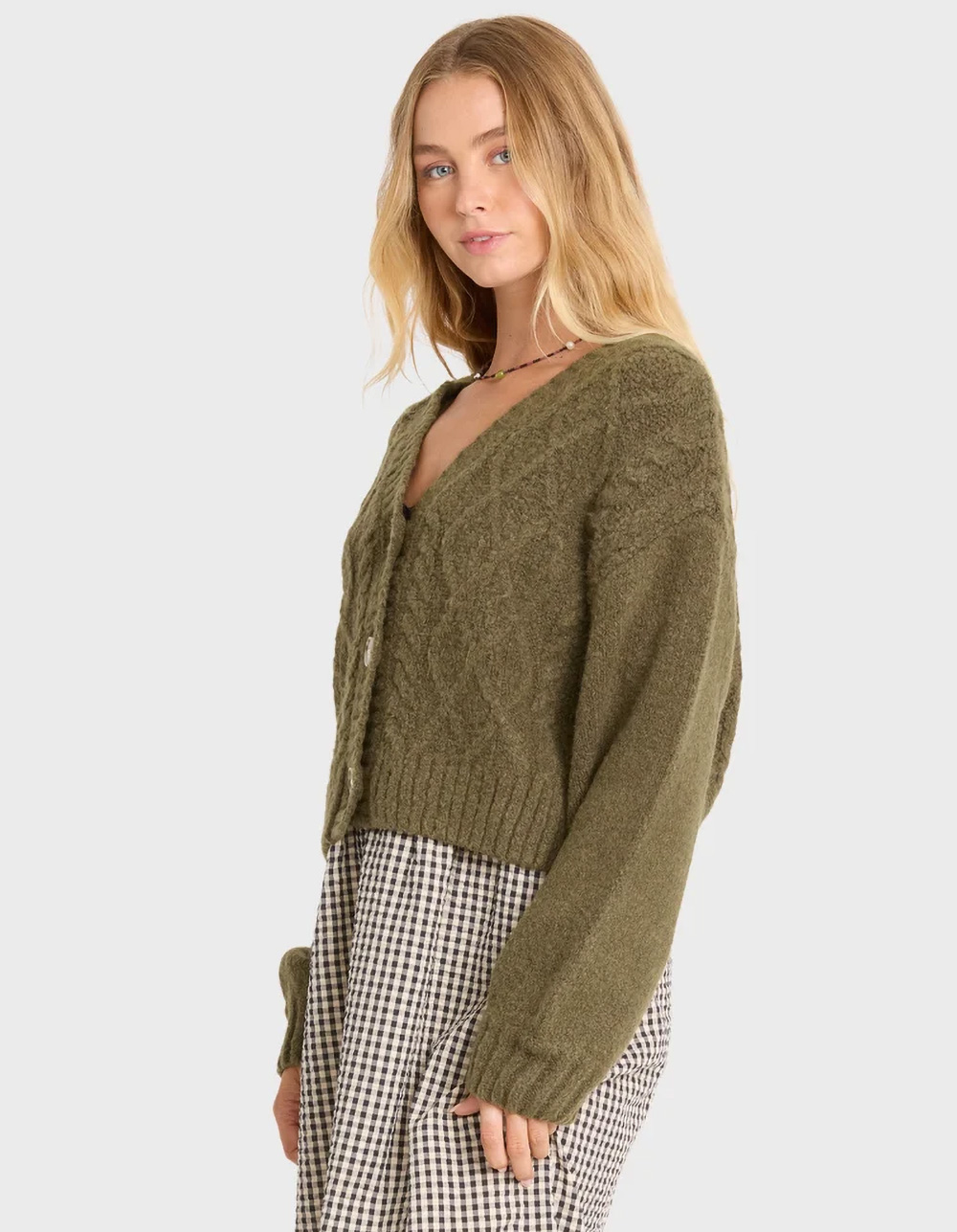 BILLABONG August Womens V-Neck Cardigan - MOSS