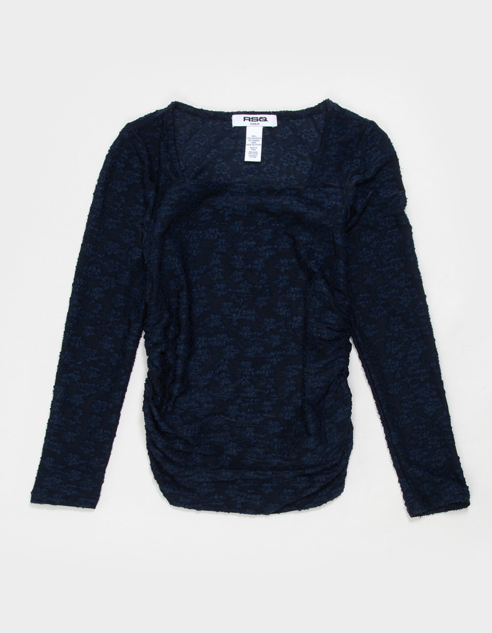RSQ Floral Ruched Girls Long Sleeve Top - NAVY