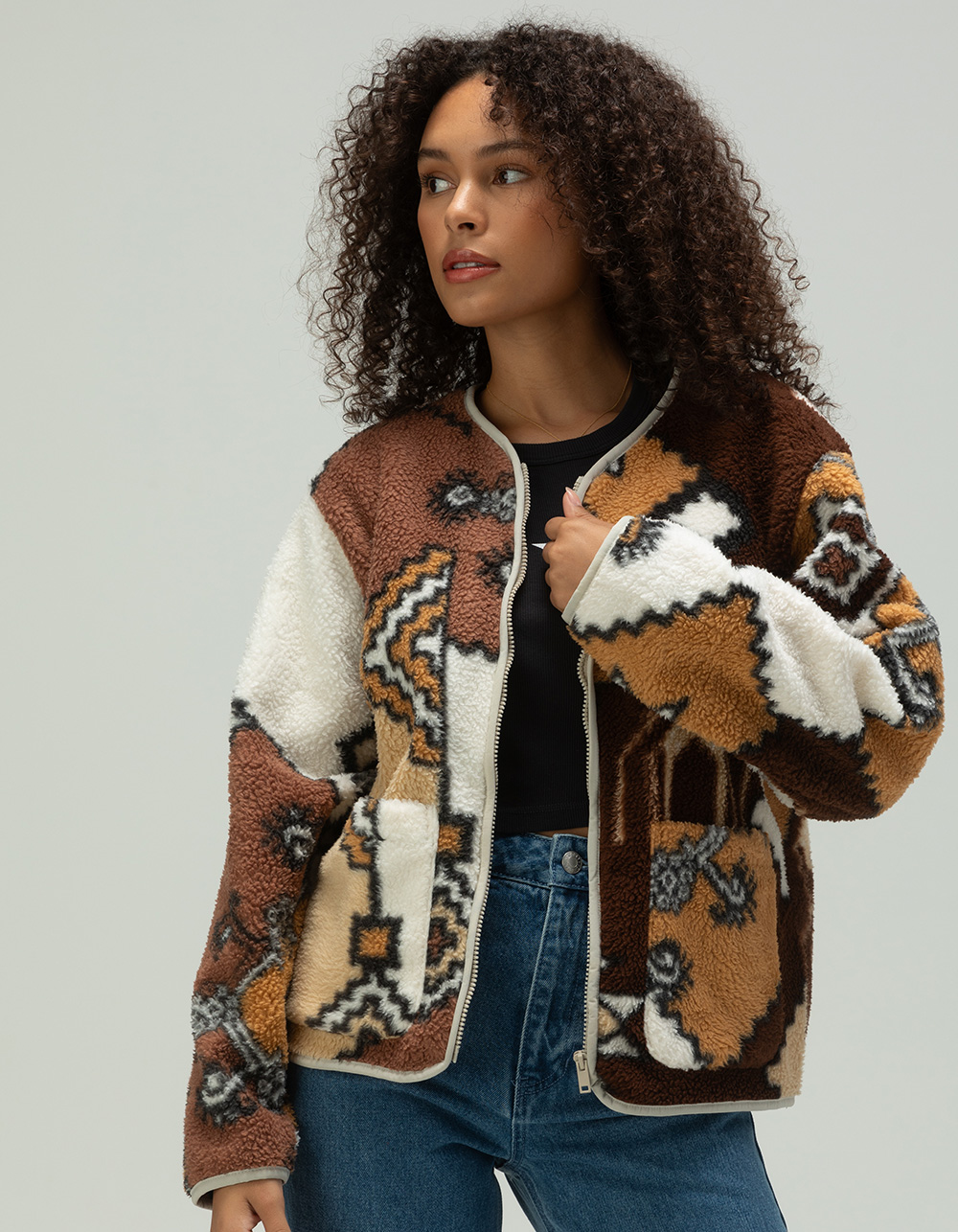 OBEY Ornate Liner Womens Fleece Zip-Up Jacket - BROWN COMBO | Tillys