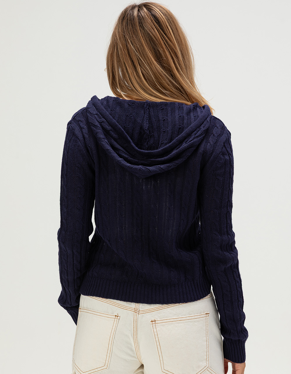 LOVE TREE Womens Zip-Up Hooded Cable Knit Sweater