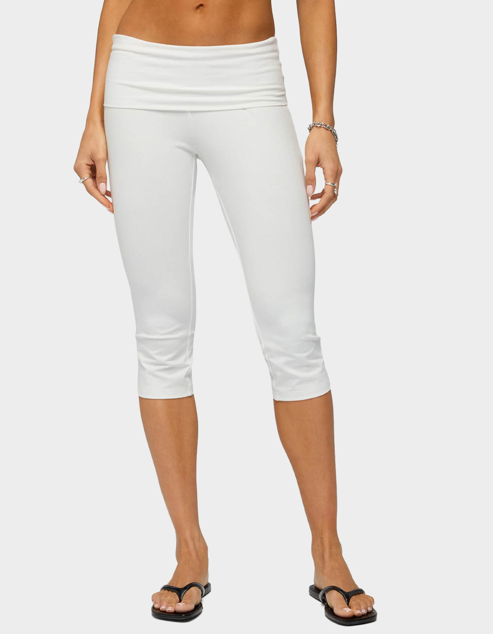 EDIKTED Rocio Foldover Capri Pants - WHITE