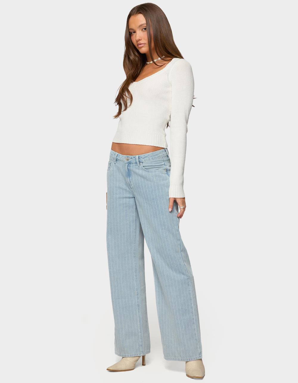 EDIKTED Pinstripe Low Rise Baggy Jeans - LIGHT BLUE