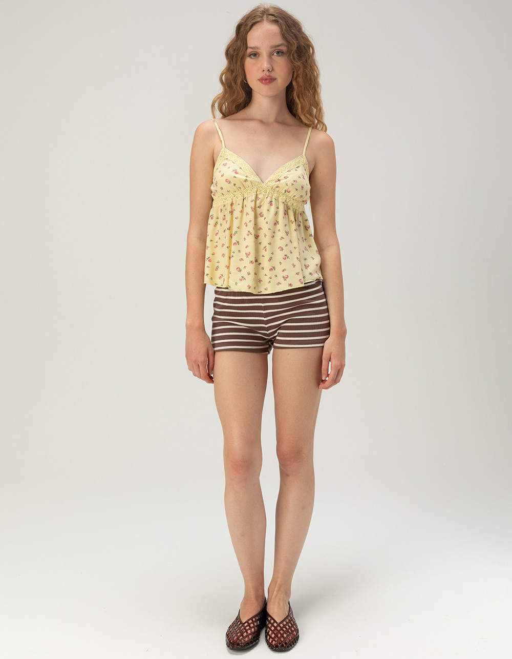 RSQ Womens Floral Babydoll Top - YELLOW COMBO