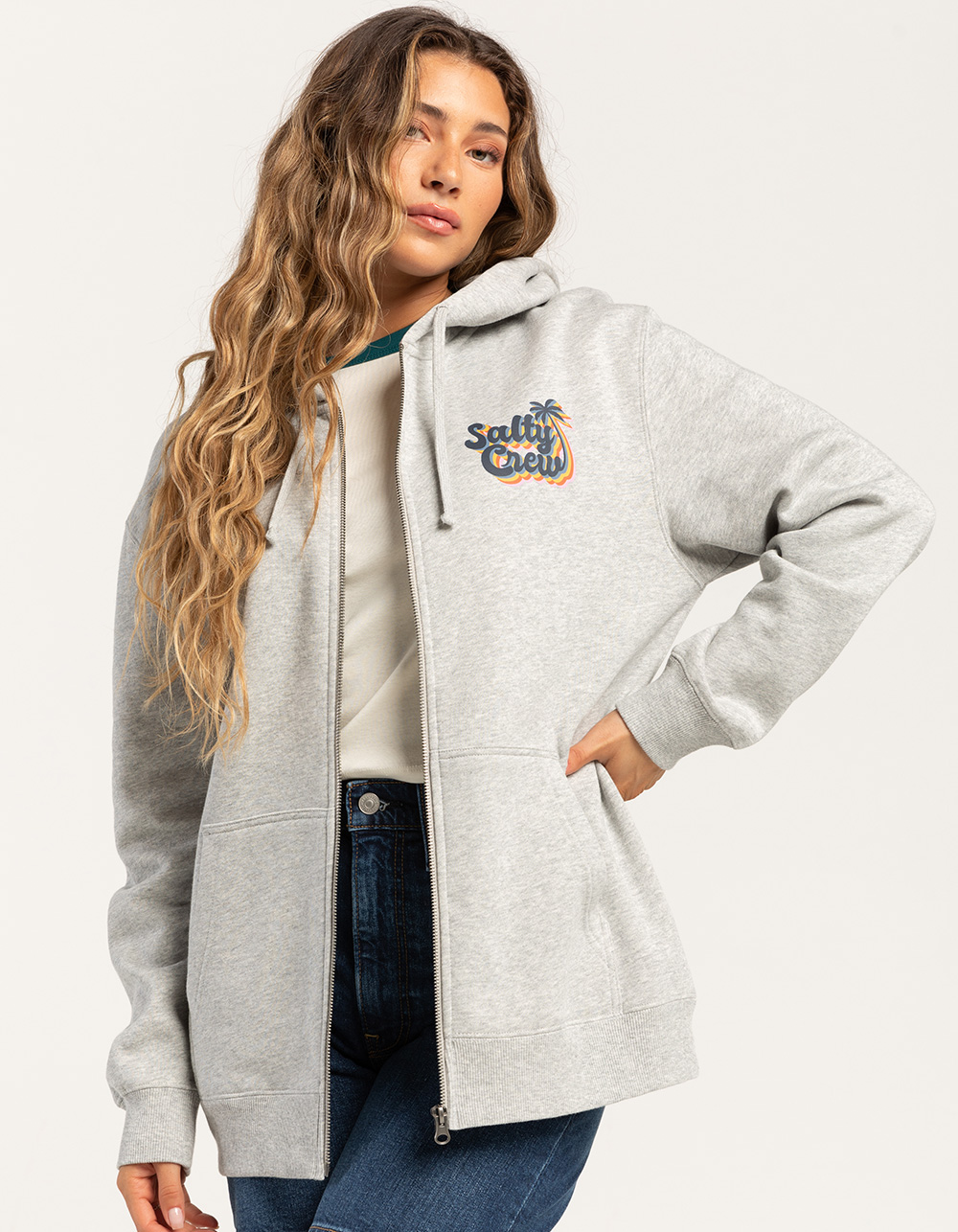 SALTY CREW Salty Seventies Womens Zip-Up Hoodie - GRAY