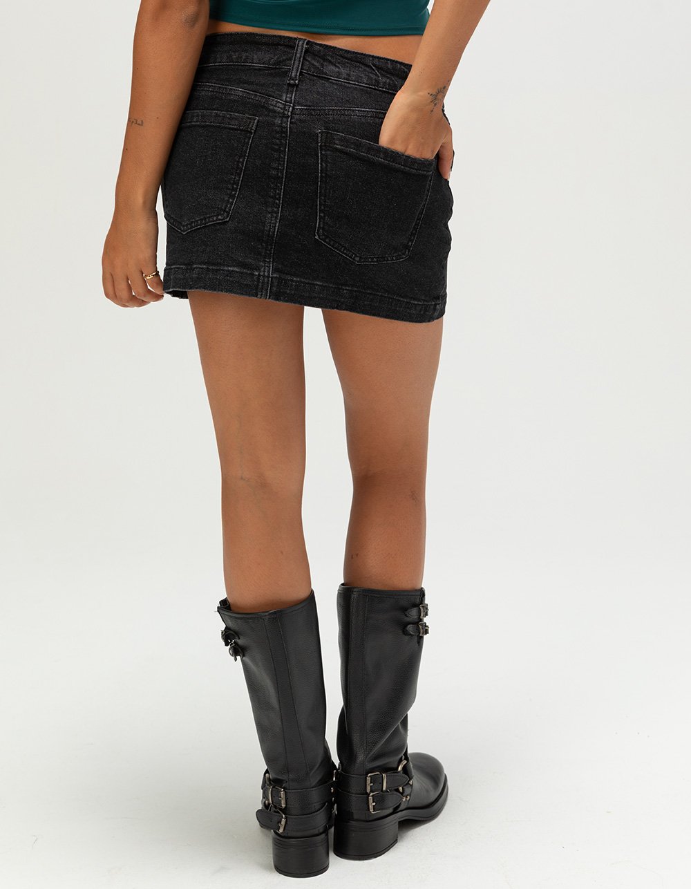 RSQ Womens Low Rise Denim Mini Skirt - WASHED BLACK