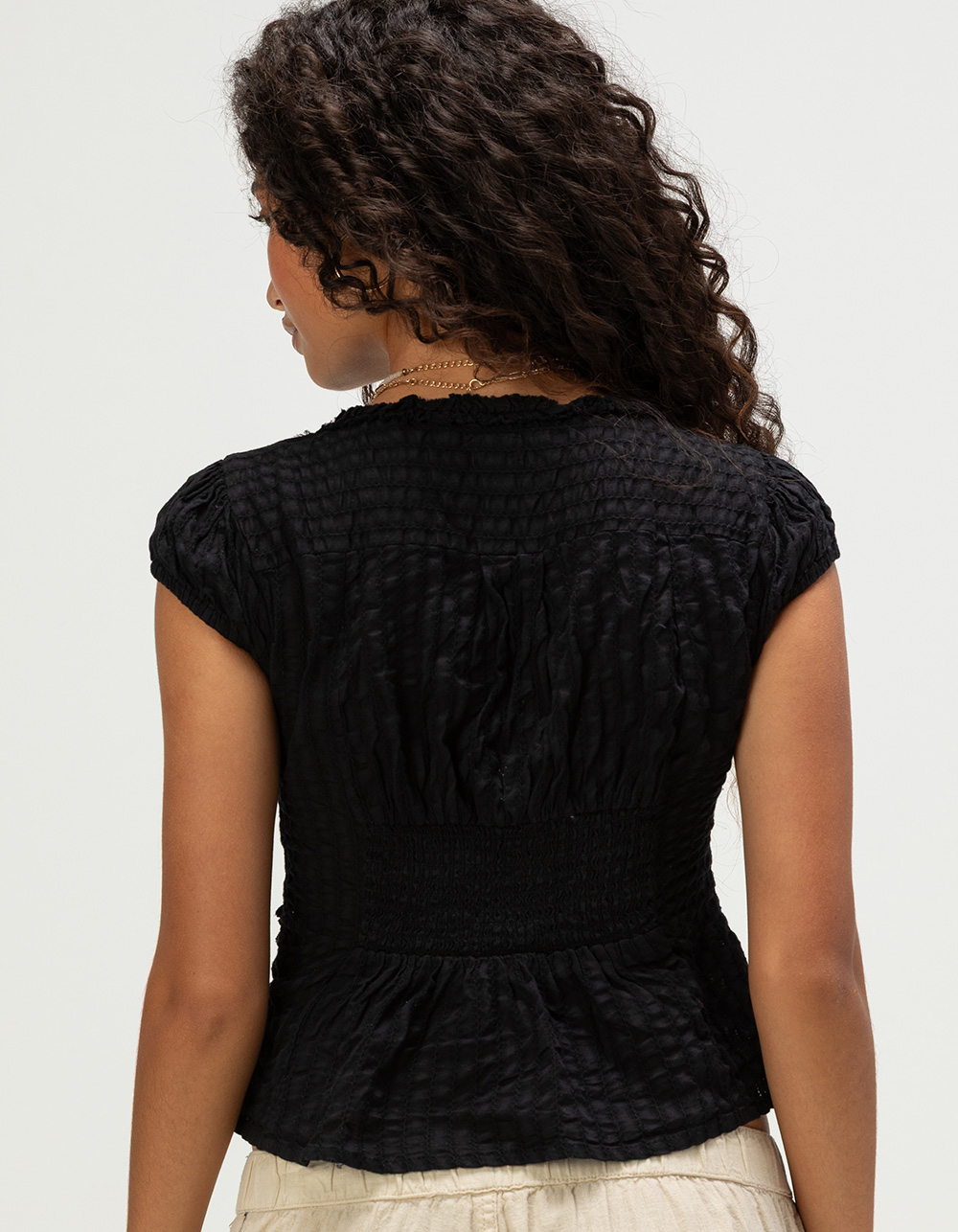 BDG Urban Outfitters Womens Button Up Ruffle Top - BLACK