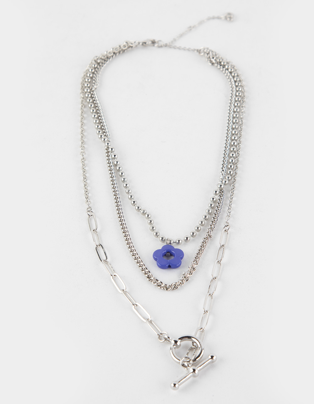 FULL TILT Layered Ball Chain Flower Necklace - SILVER