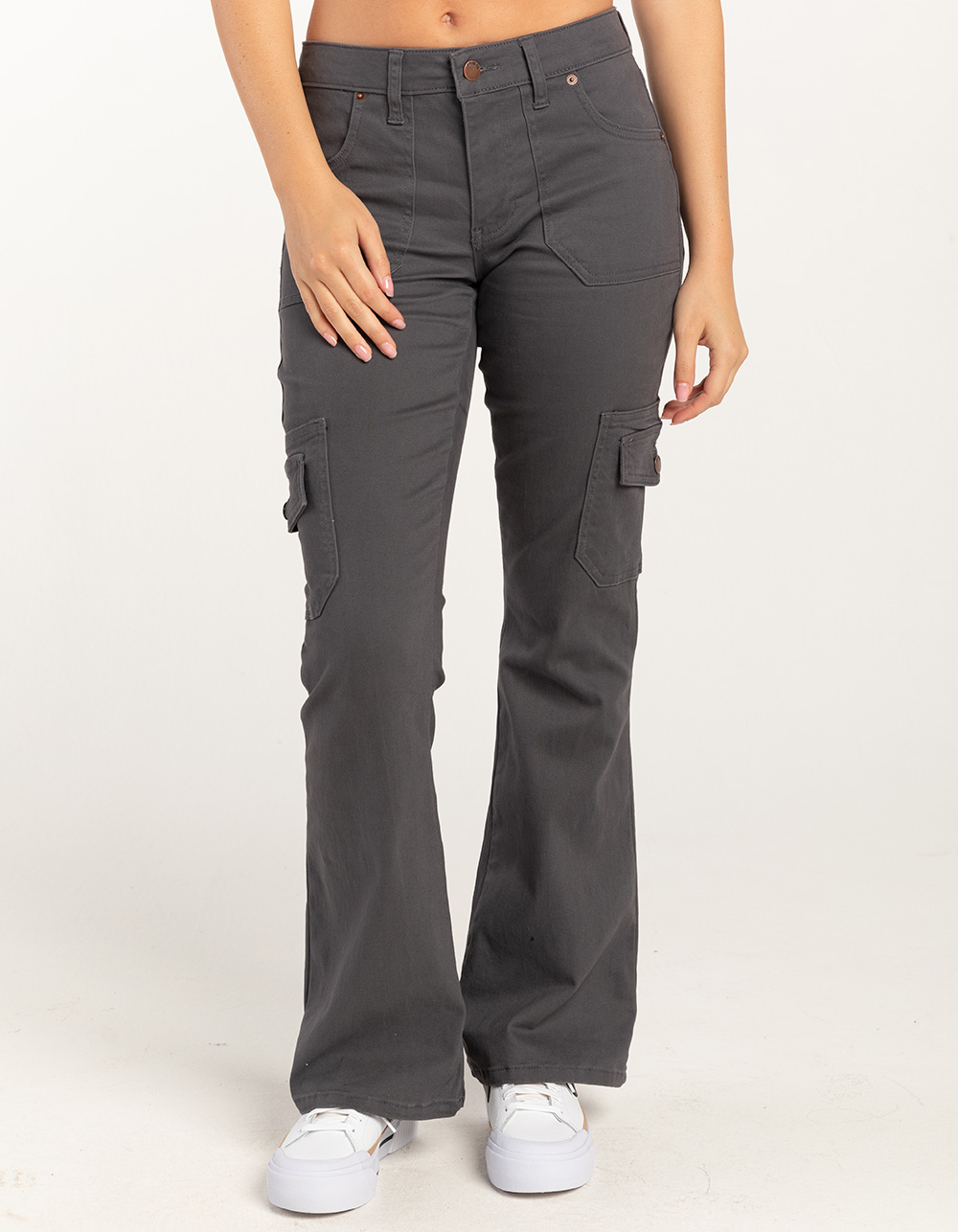 RSQ Womens Low Rise Cargo Flare Pants - GRAPHITE | Tillys