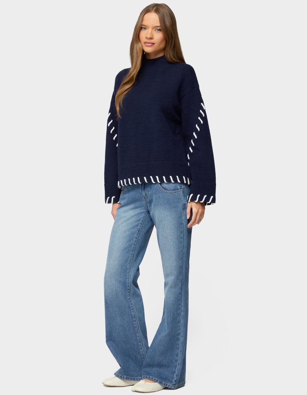 EDIKTED Indah Contrast Stitch Oversized Sweater - NAVY