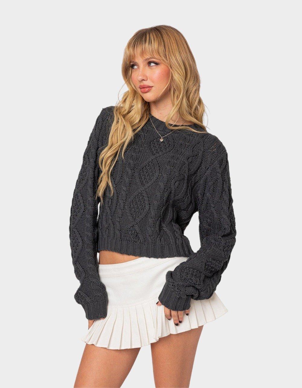 EDIKTED Poppy Cable Knit Sweater - GRAY