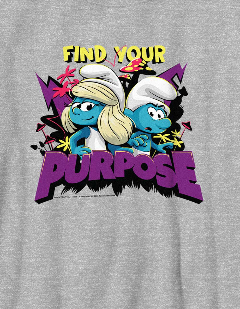 THE SMURFS Find Your Purpose Unisex Kids Tee - HEATHER GRAY