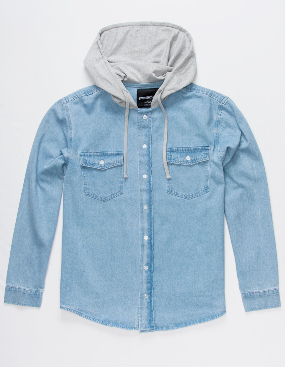 RSQ Mens Denim Hooded Button Up Shirt BLUE Tillys