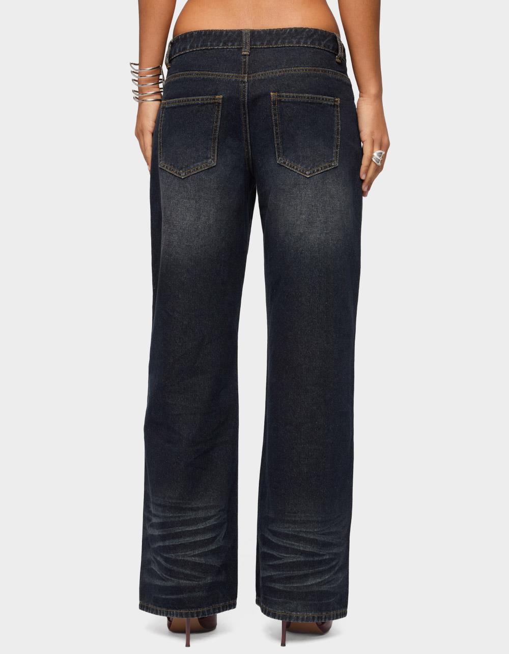 EDIKTED Magda Acid Wash Low Rise Baggy Jeans - DARK BLUE