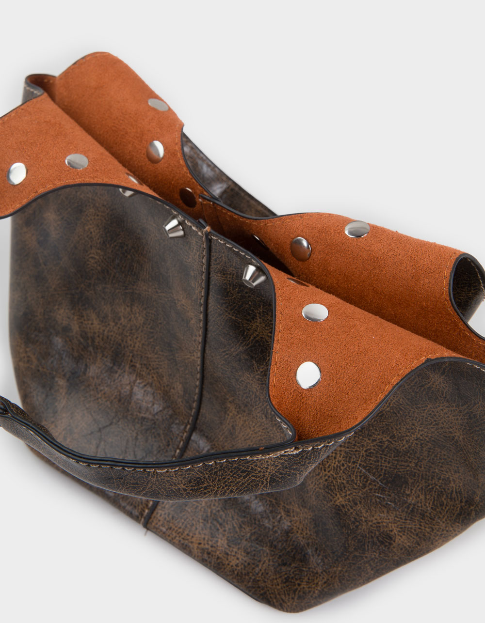 Studded Bucket Handbag - BROWN