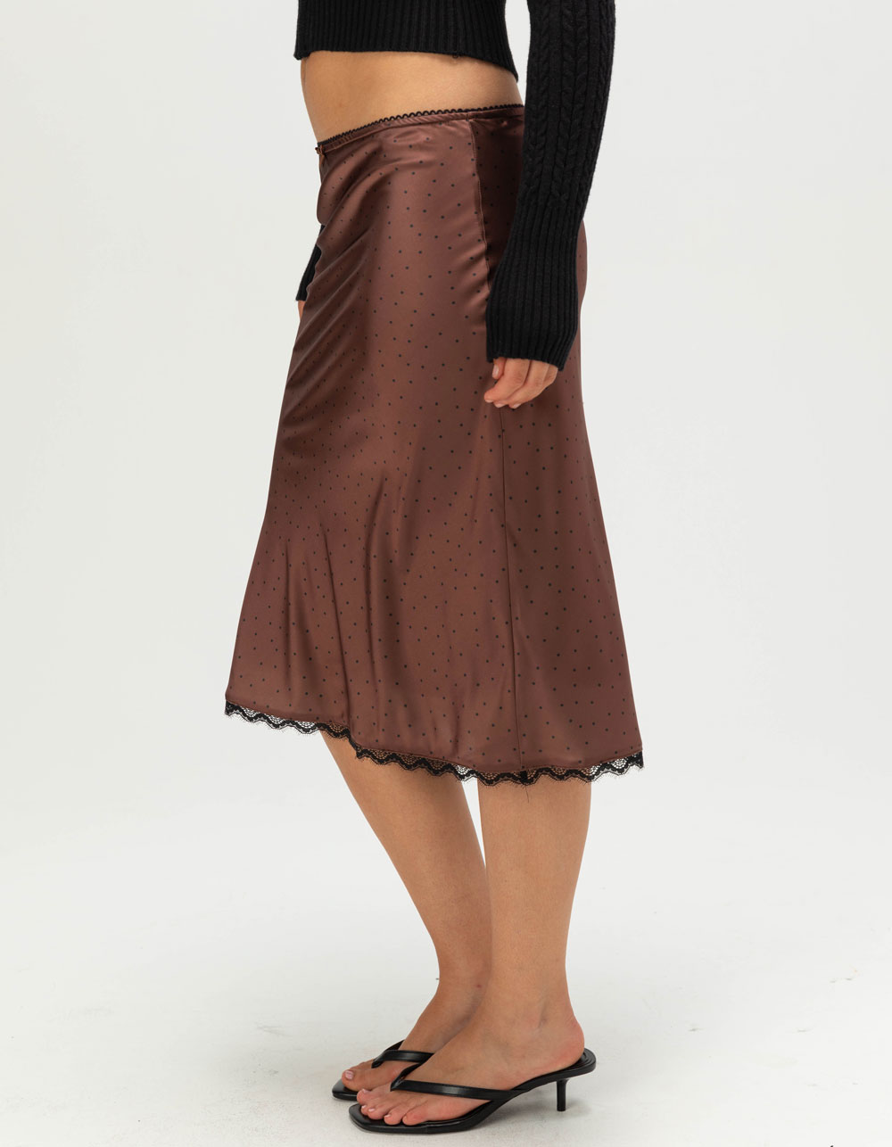 NECTAR CLOTHING Womens Flare Polka Dot Skirt - BROWN