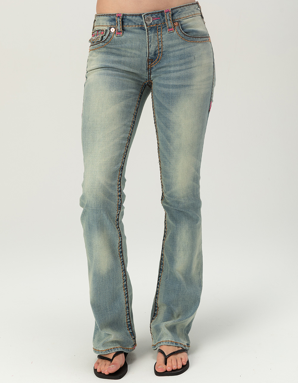 TRUE RELIGION Becca Mid Rise Super T Flap Womens Bootcut Jeans - MEDIUM WASH