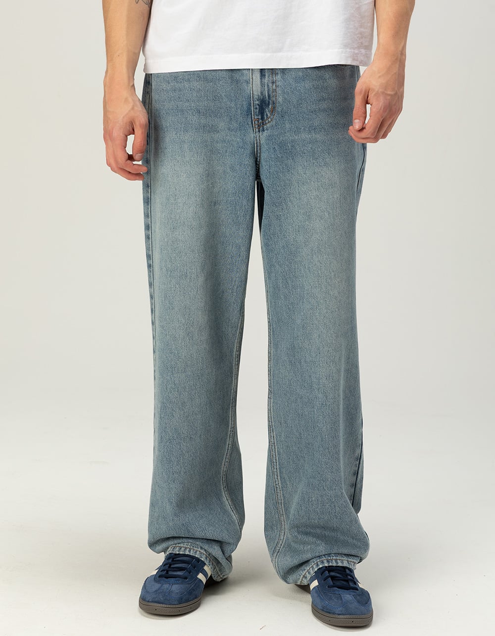 RSQ Mens Baggy Embroidered Jeans - LIGHT WASH