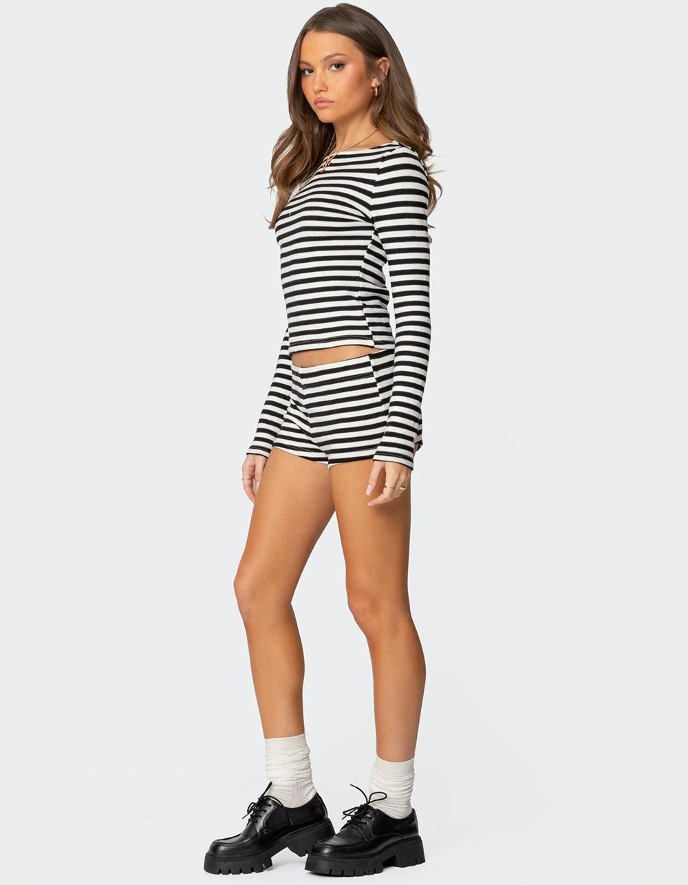EDIKTED Hali Striped Knit Shorts - BLACK