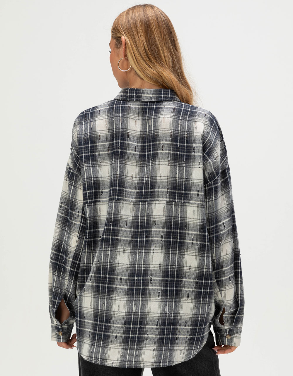 ACOA Womens Oversized Flannel - NAVY/WHITE