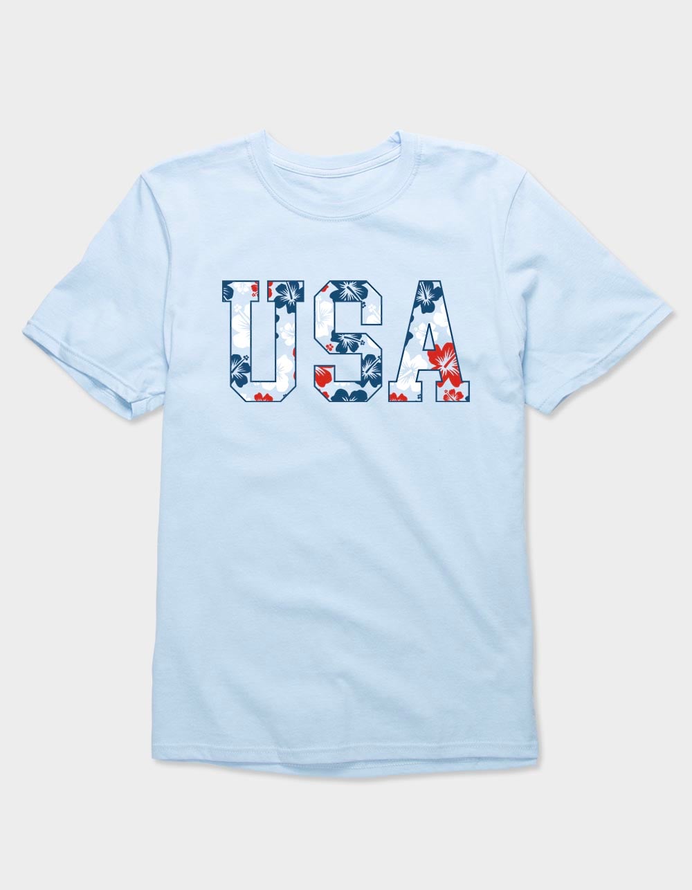 USA Hibiscus Outline Unisex Tee - LIGHT BLUE