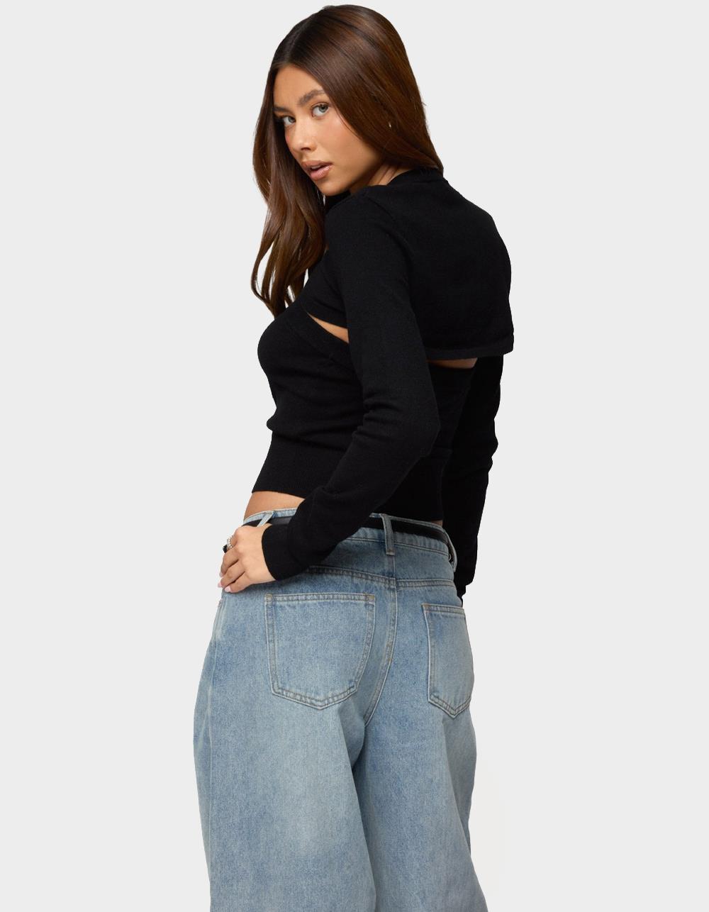 EDIKTED Knit Two Piece Shrug & Tube Top - BLACK