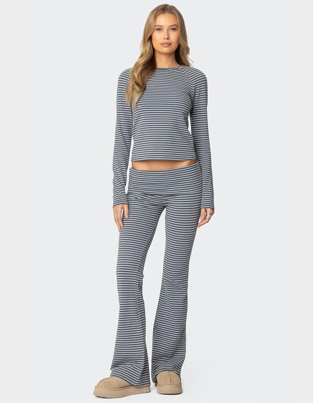 EDIKTED Kaeli Stripey Long Sleeve Tee - NAVY