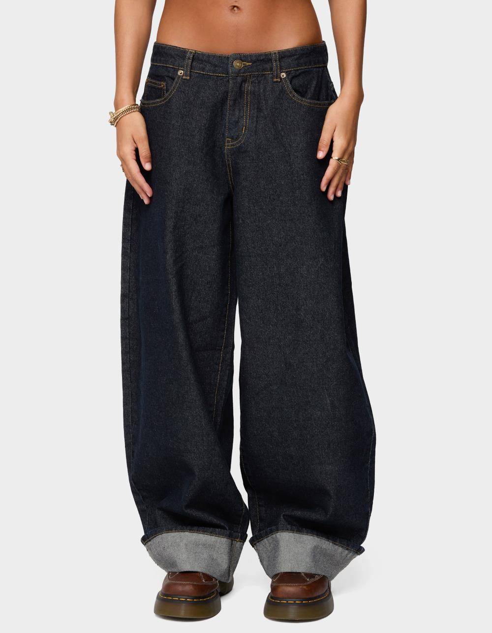 EDIKTED Kella Extra Oversized Low Rise Jeans - DARK BLUE