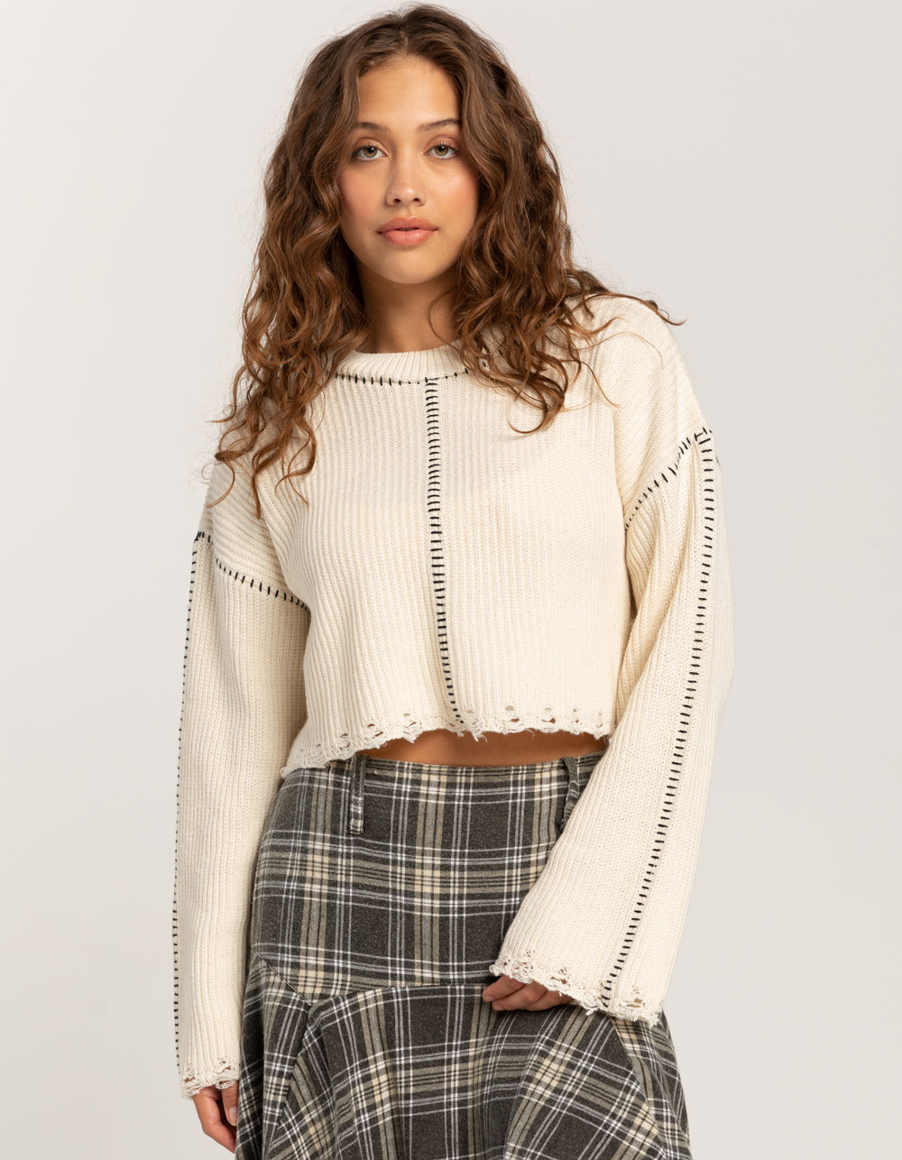 Urban BDG CREAM - Outfitters Tillys Womens Stitch Cropped | Sweater