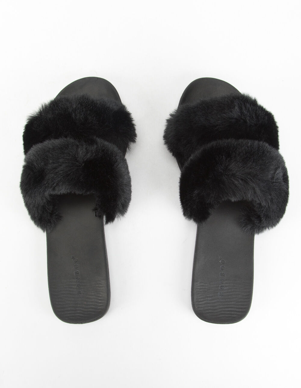 BAMBOO 2 Strap Faux Fur Womens Slide Sandals - BLACK | Tillys