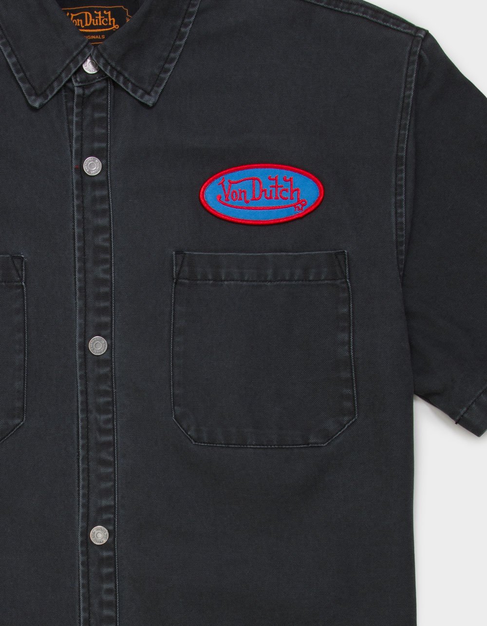 VON DUTCH Hell Mens Button Up Shirt - WASHED BLACK