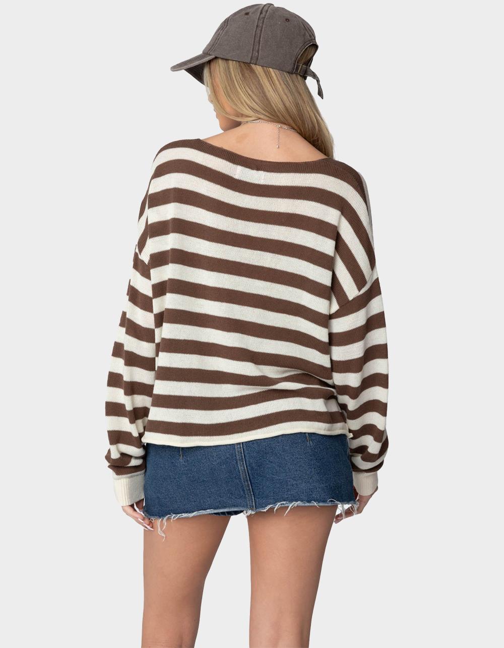 EDIKTED Anney Oversized Striped Sweater - BROWN