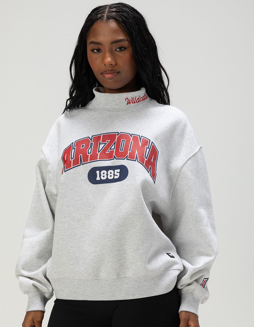 THE WILD COLLECTIVE University of Arizona Womens Mock Neck Sweatshirt - HEATHER GRAY