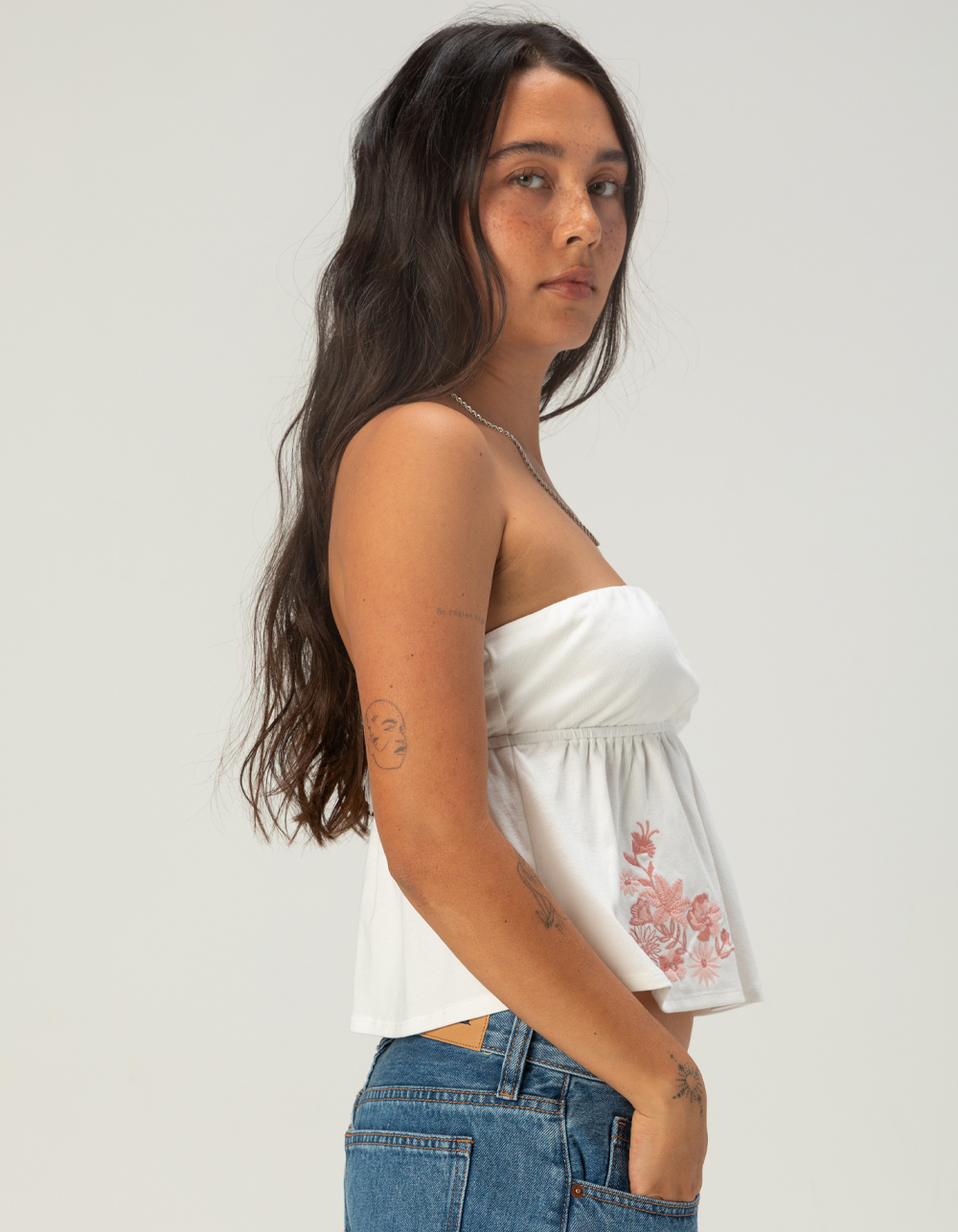 RSQ Womens Henley Doll Tube Top - WHITE