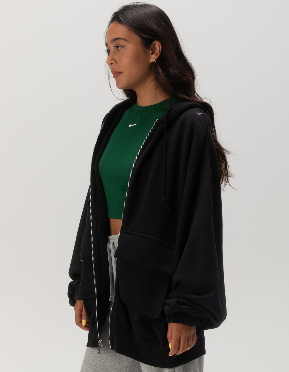 NIKE Sportswear Womens Oversized Zip-Up Hoodie - BLACK