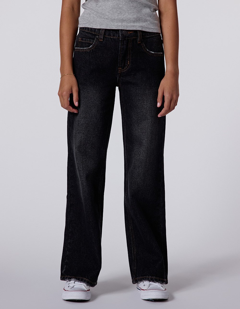 RSQ Girls Low Rise Wide Leg Jeans - WASHED BLACK