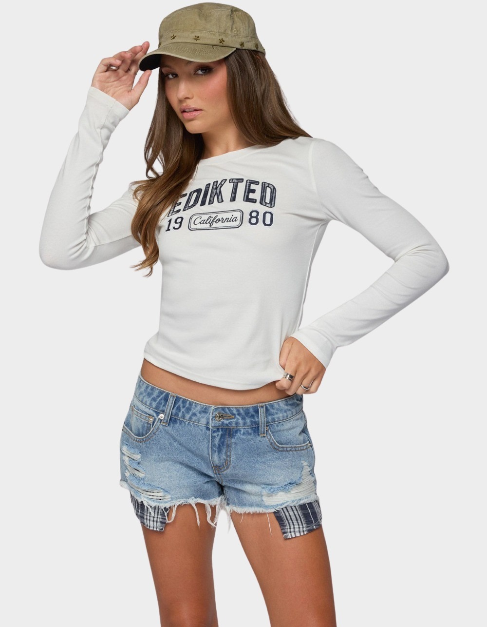EDIKTED 1980 Cali Long Sleeve Tee - WHITE